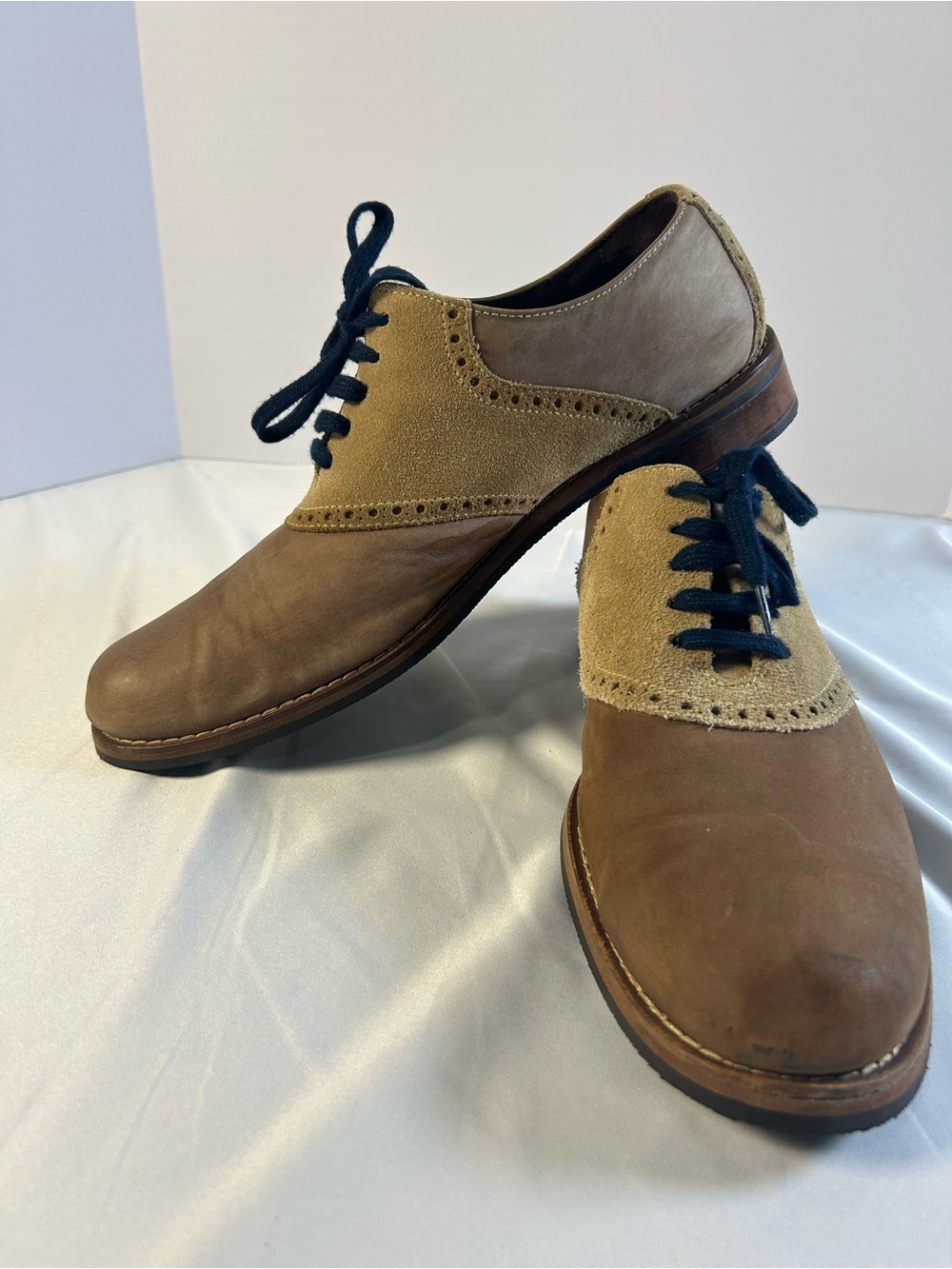 Cole Haan Men Sz 11 Brown Two-Tone Tan Saddle Oxford Nubuck Suade Leather Shoes
